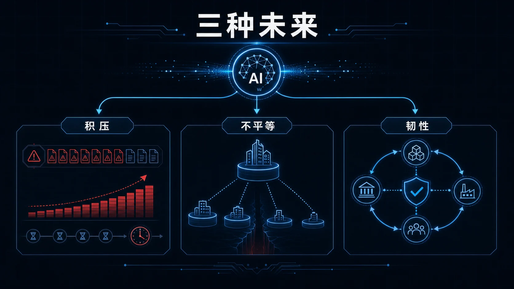 🖼 三种未来 | 积压、不平等与韧性的分支路径 | 战略推演信息图